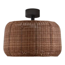 Plafonnier led dimmable triac en aluminium et abat-jour marron rotin 50x43cm Fora - Bover