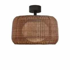 Plafonnier led dimmable triac en aluminium et abat-jour marron rotin 50x43cm Fora - Bover