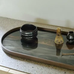 Plateau ovale en verre Bronze Organic M - Ethnicraft Accessories