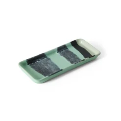 Plateau rectangulaire en grès vert 7,7x18x2cm Vaisselle 70s - HKLiving
