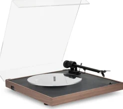 Platine vinyle 33/45tours préamplifiée finition cuir et noyer 35x10,8cm Square CC - La Boite concept