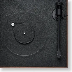 Platine vinyle 33/45tours préamplifiée finition cuir et noyer 35x10,8cm Square CC - La Boite concept