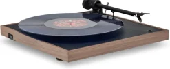 Platine vinyle 33/45tours préamplifiée finition cuir et noyer 35x10,8cm Square CC - La Boite concept