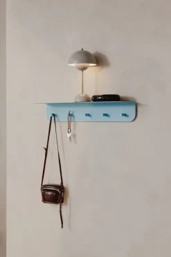 Porte-manteau mural en acier bleu 5 crochets 60x15,5x10,5cm Malou - Metallbude
