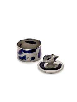 Pot alimentaire rond en grès bleu beige 12,5x13cm Sophia 02