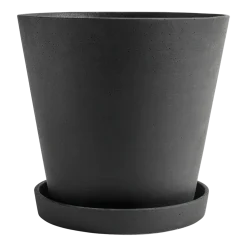 Pot de fleurs avec soucoupe noir 34cm Flowerpot - Hay