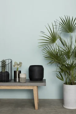 2 pots allongés avec soucoupe en pierre grise - Hübsch