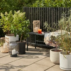 2 pots allongés avec soucoupe en pierre grise - Hübsch