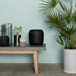 2 pots allongés avec soucoupe en pierre grise - Hübsch