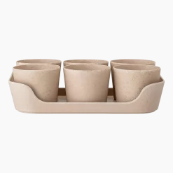 6 Pots de fleur avec plateau en polyrésine de bambour Emmer - Bloomingville