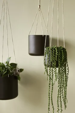 3 Pots suspendus ronds en coton marron Bloom - Hübsch