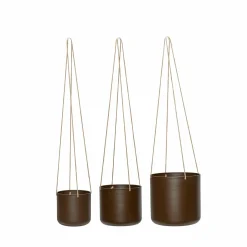 3 Pots suspendus ronds en coton marron Bloom - Hübsch