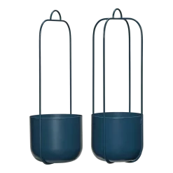 2 Pots suspendus ronds en fer bleu pétrole 16x44 cm Lotus - Hübsch