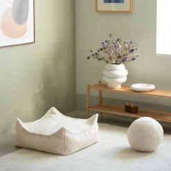 Pouf carré sherpa bouclé crème 60x60cm Beanbgas - Wigiwama