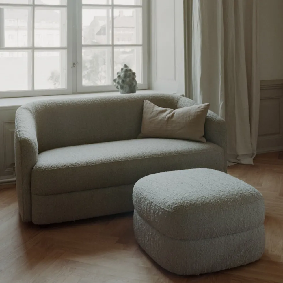 Pouf en bois et mousse marlon taupe 65cm Covent - New works