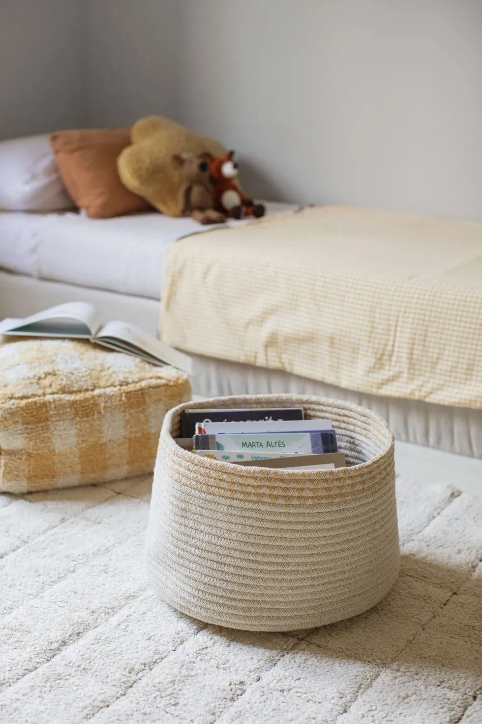Pouf en coton jaune 40 x 20 cm Vichy - Lorena Canals