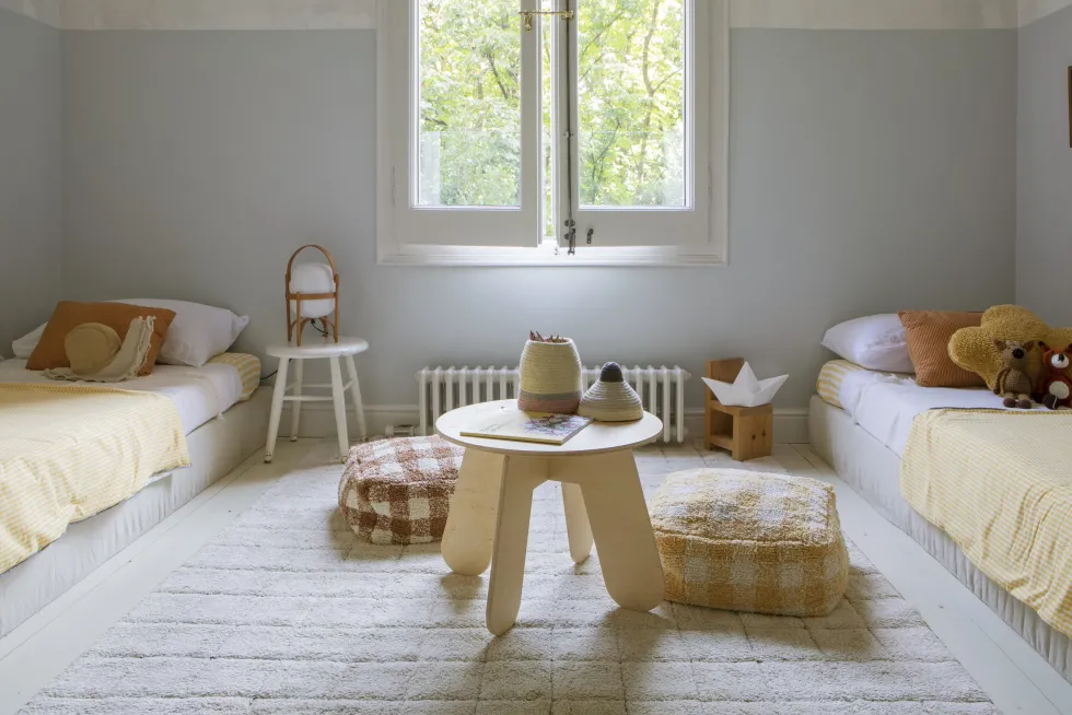 Pouf en coton jaune 40 x 20 cm Vichy - Lorena Canals