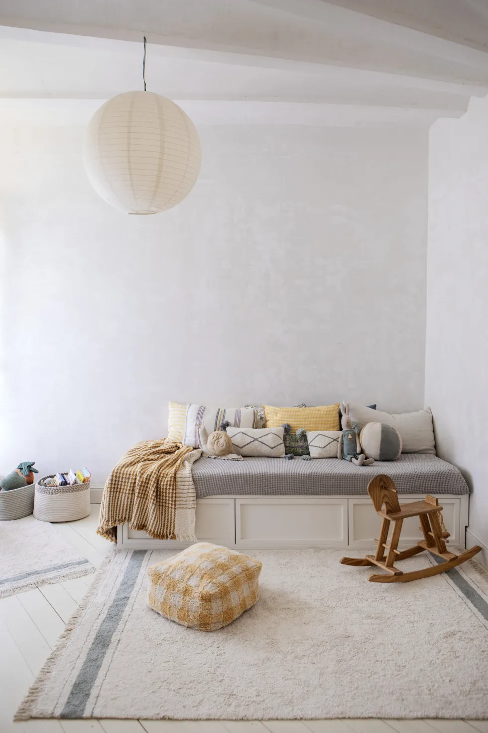 Pouf en coton jaune 40 x 20 cm Vichy - Lorena Canals
