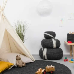 Pouf en laine anthracite marbré M Hugo - myfelt