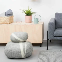 Pouf en laine gris marbré S Carl - myfelt