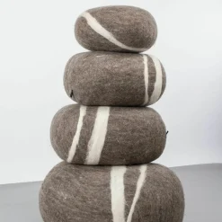 Pouf en laine marron marbré S Alwin - myfelt