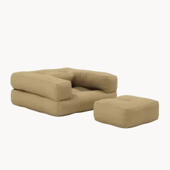 Pouf fauteuil convertible en coton beige blé 95x90x42cm Cube - Karup Design