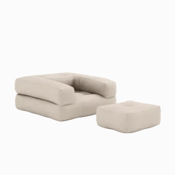 Pouf fauteuil convertible en coton beige 95x90x42cm Cube - Karup Design