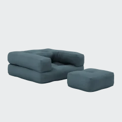 Pouf fauteuil convertible en coton bleu pétrole 95x90x42cm Cube - Karup Design