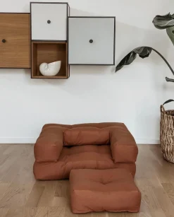 Pouf fauteuil convertible en coton marron clair 95x90x42cm Cube - Karup Design