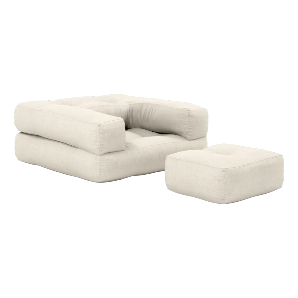 Pouf fauteuil en coton et lin 60x68x24cm Mini Cube - Karup Design