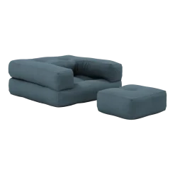 Pouf fauteuil en coton petrol blue 60x68x24cm Mini Cube - Karup Design
