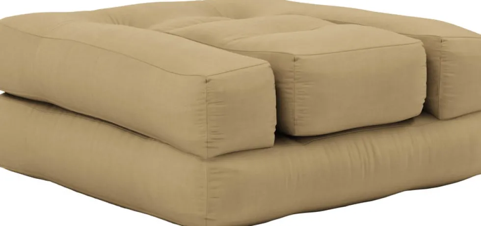 Pouf fauteuil en coton wheat beige 60x68x24cm Mini Cube - Karup Design