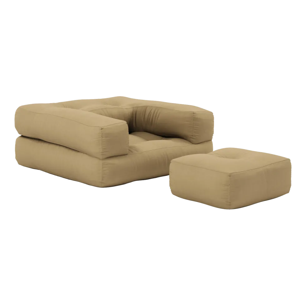 Pouf fauteuil en coton wheat beige 60x68x24cm Mini Cube - Karup Design