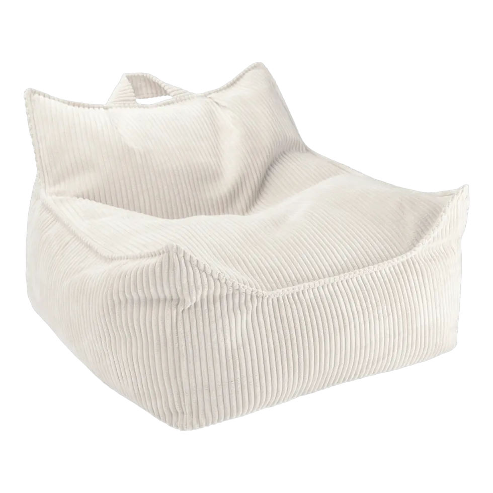 Pouf fauteuil en velours côtelé blanc marshmallow 80 x 70 cm - Wigiwama