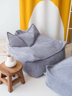 Pouf fauteuil en velours côtelé bleu blueberry 80 x 70 cm - Wigiwama