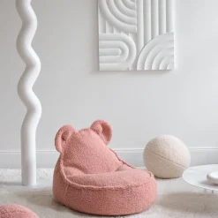 Pouf fauteuil ours en sherpa bouclé rose 75x65cm Beanbags - Wigiwama