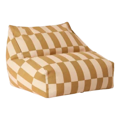Pouf fauteuil pour enfant en coton bio à carreaux moutarde et beige 74x40x60cm Vibes - Nobodinoz