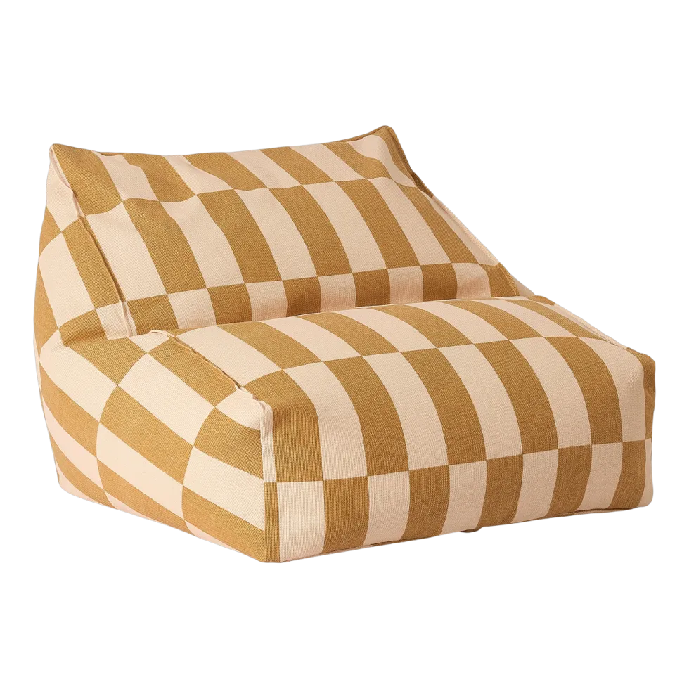 Pouf fauteuil pour enfant en coton bio à carreaux moutarde et beige 74x40x60cm Vibes - Nobodinoz