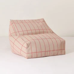 Pouf fauteuil pour enfant en coton bio à carreaux rose et rouge 74x40x60cm Vibes - Nobodinoz