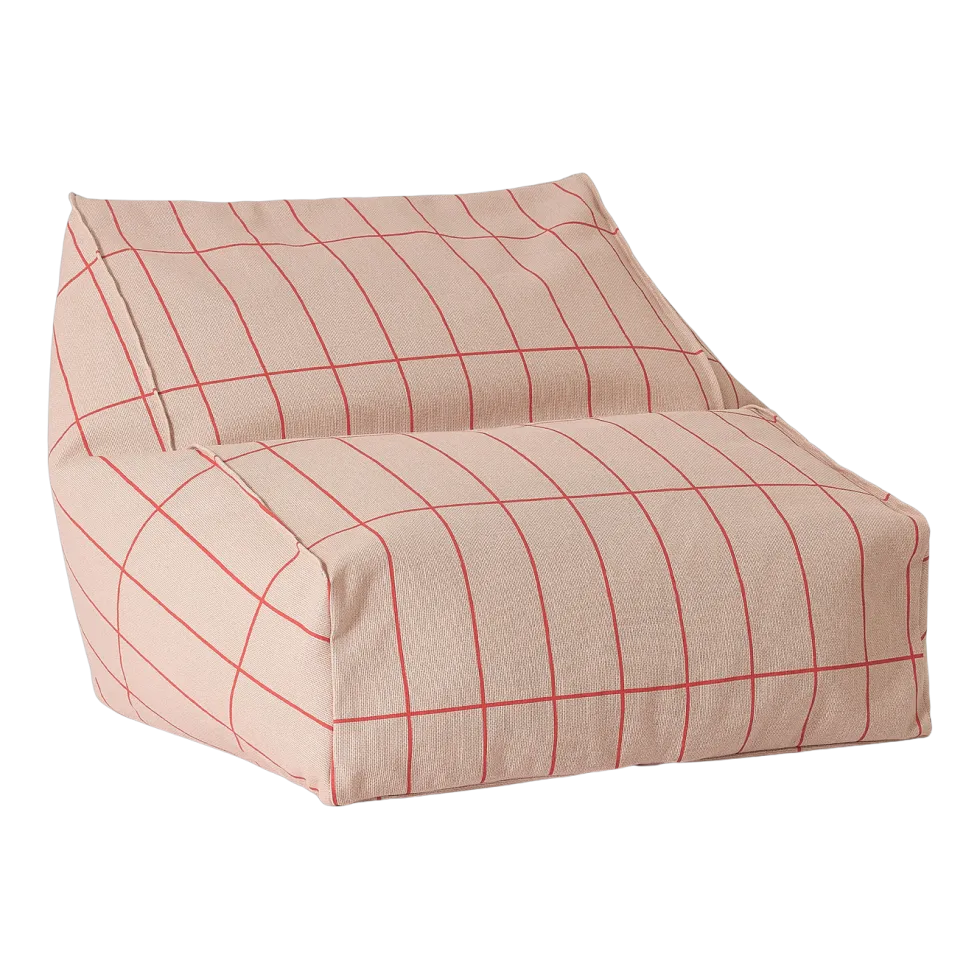 Pouf fauteuil pour enfant en coton bio à carreaux rose et rouge 74x40x60cm Vibes - Nobodinoz