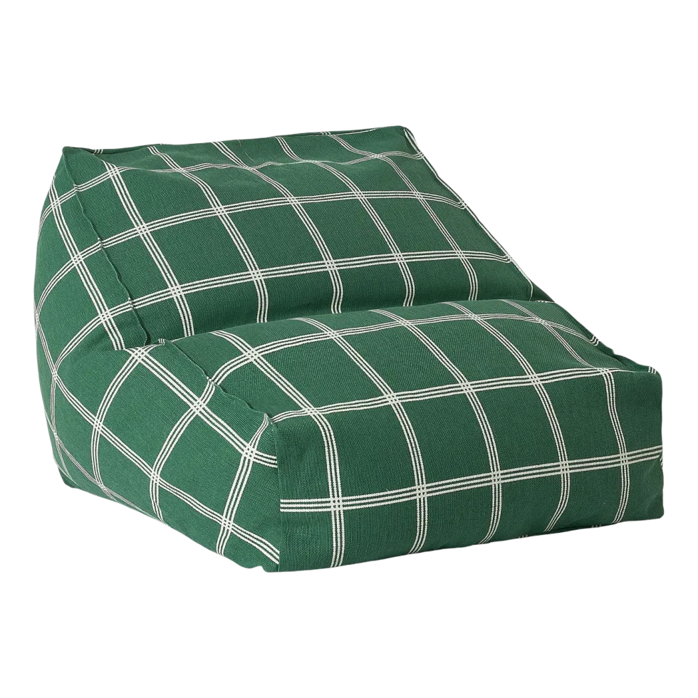 Pouf fauteuil pour enfant en coton bio à carreaux vert et blanc 74x40x60cm Vibes - Nobodinoz