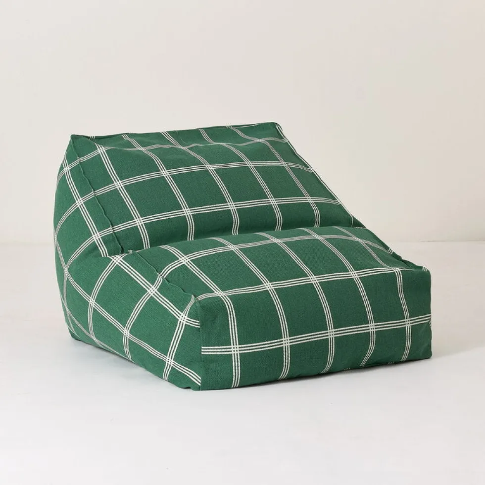 Pouf fauteuil pour enfant en coton bio à carreaux vert et blanc 74x40x60cm Vibes - Nobodinoz
