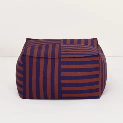 Pouf ottoman carré en coton rayures bleu et bordeaux 55 x 55 x 35cm Otto - Nobodinoz