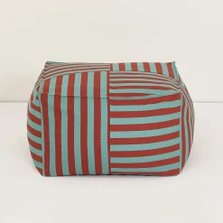Pouf ottoman carré en coton rayures rouge et vert 55 x 55 x 35cm Otto - Nobodinoz