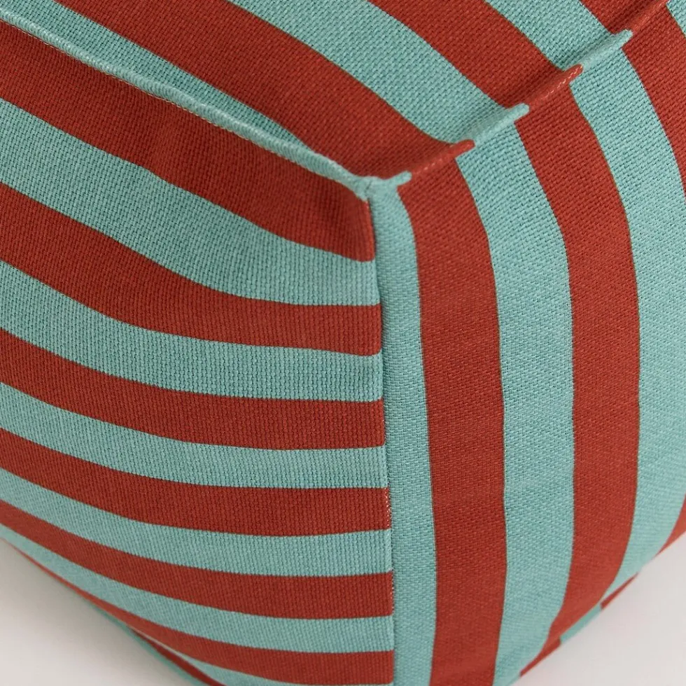 Pouf ottoman carré en coton rayures rouge et vert 55 x 55 x 35cm Otto - Nobodinoz