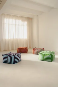 Pouf ottoman carré en coton rayures vert et bleu 55 x 55 x 35cm Otto - Nobodinoz