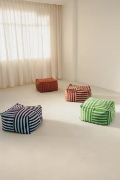 Pouf ottoman carré en coton rayures vert et bleu 55 x 55 x 35cm Otto - Nobodinoz