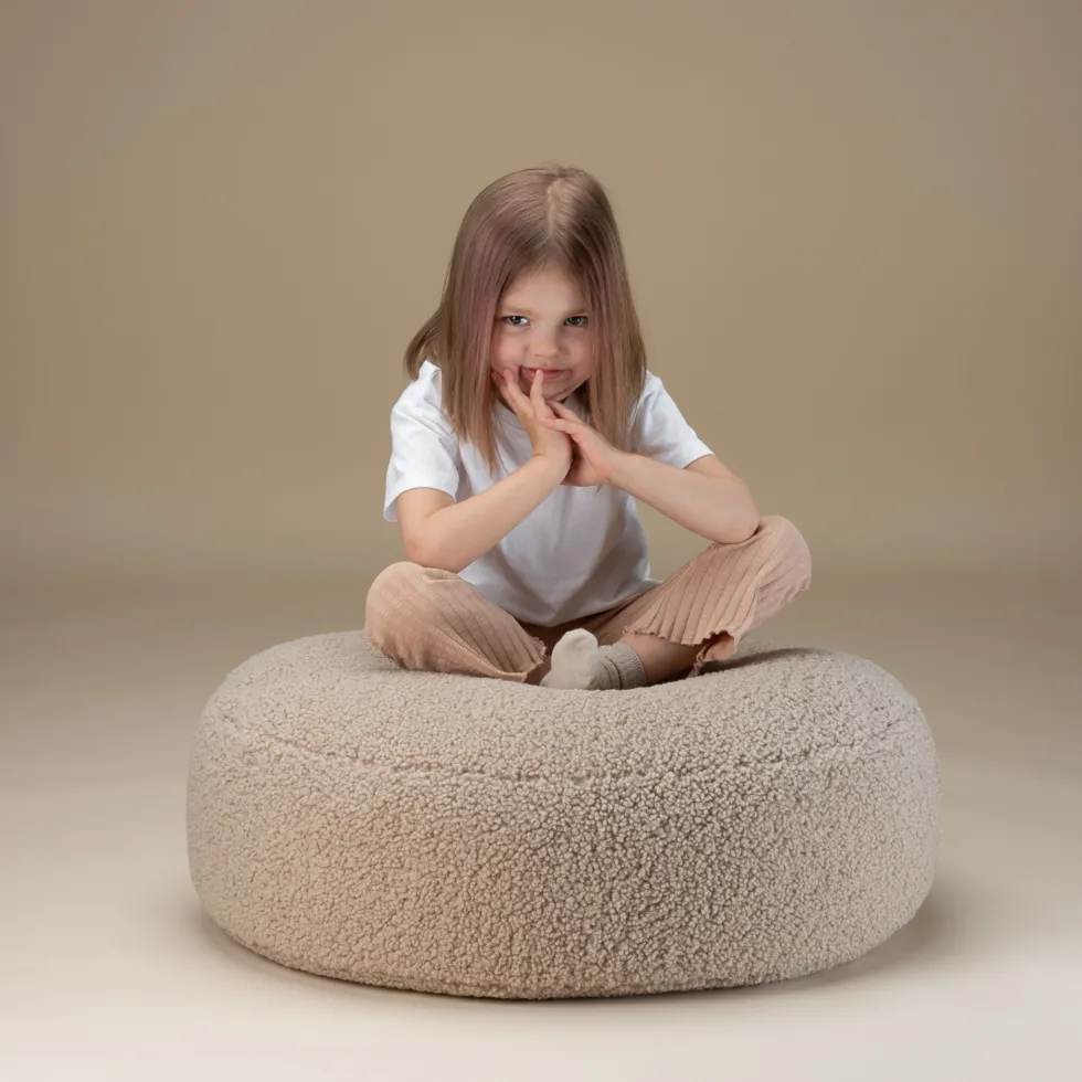 Pouf rond en sherpa bouclé biscuit 65cm Beanbgas - Wigiwama