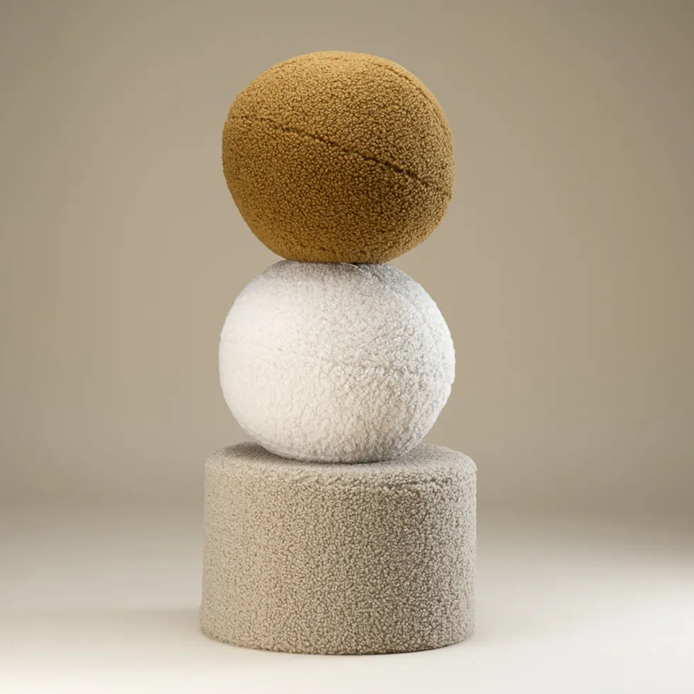 Pouf rond en sherpa bouclé biscuit 39,5x25cm Pouffe - Wigiwama