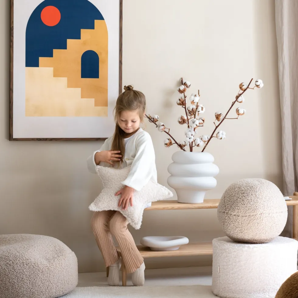 Pouf rond en sherpa bouclé blanc 39,5x25cm Pouffe - Wigiwama